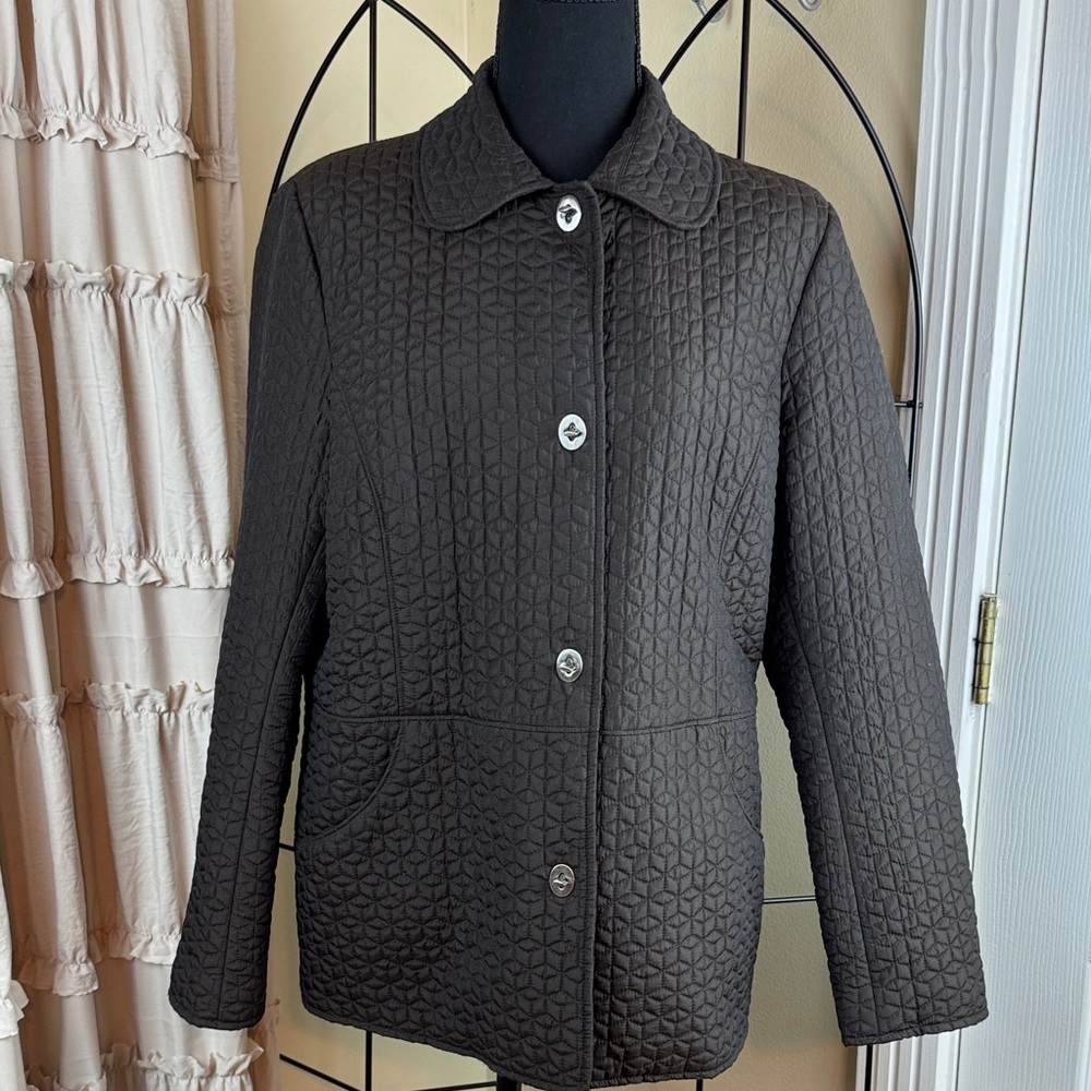 Talbots Women's Brown Nylon Pockets Long Sleeve Button Up Quilted Jacket Size M